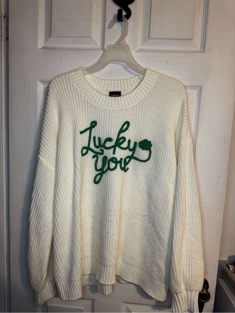 Torrid Lucky You Shamrock Cream Knit Sweater | Plus Size 2 (2X)